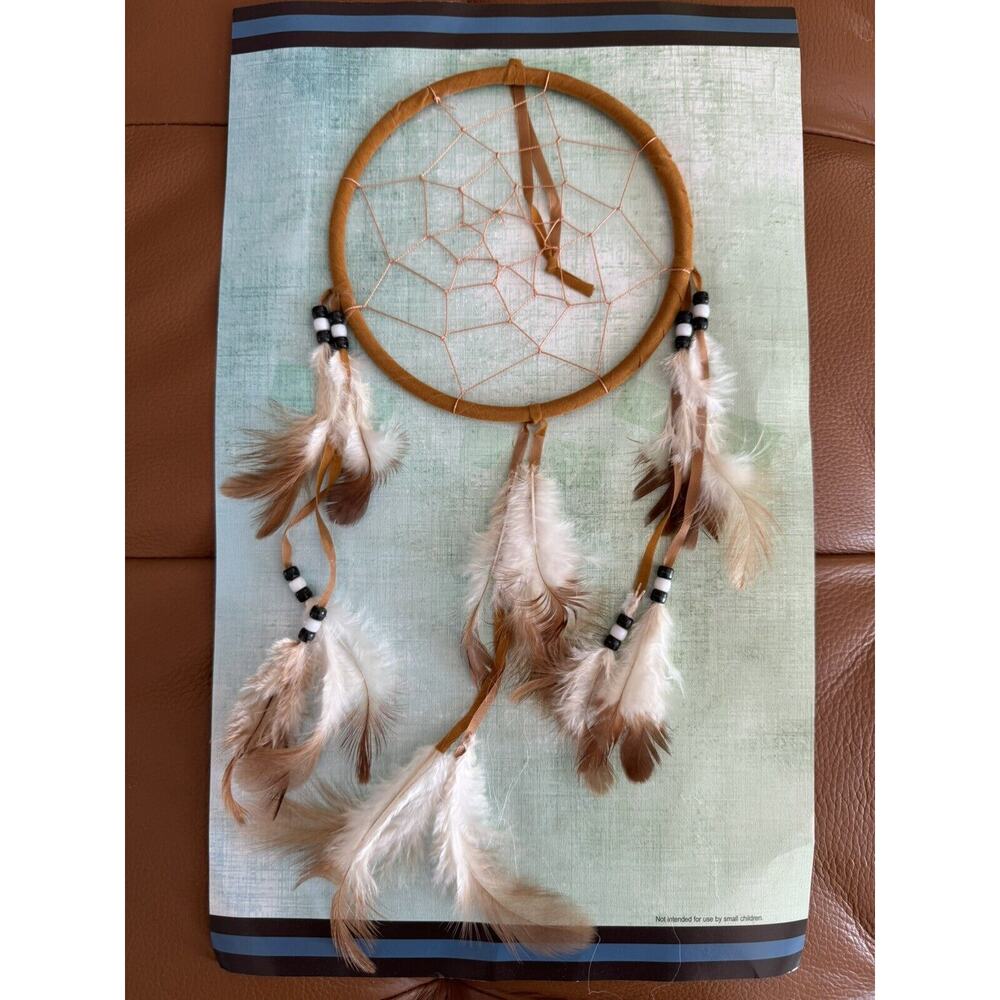 New Brown Beaded Dream Catcher With Feathers Hanging Decor